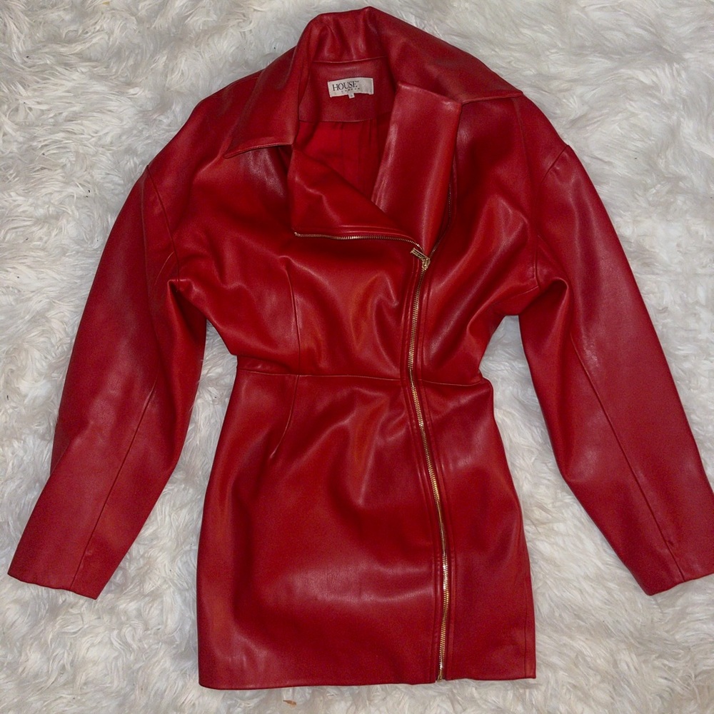 House of CB Georgia red leather mini skirt